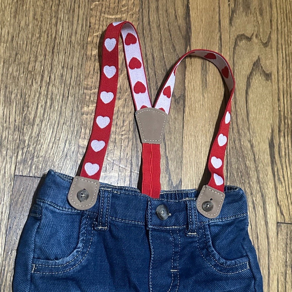 Baby Girl Heart Denim Overalls - Picture 2 of 4
